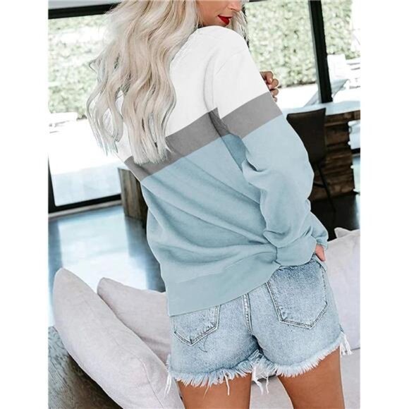 Women’s Casual Long Sleeve Color Block Crewneck Sweatshirt with Pockets - Picture 3 of 6